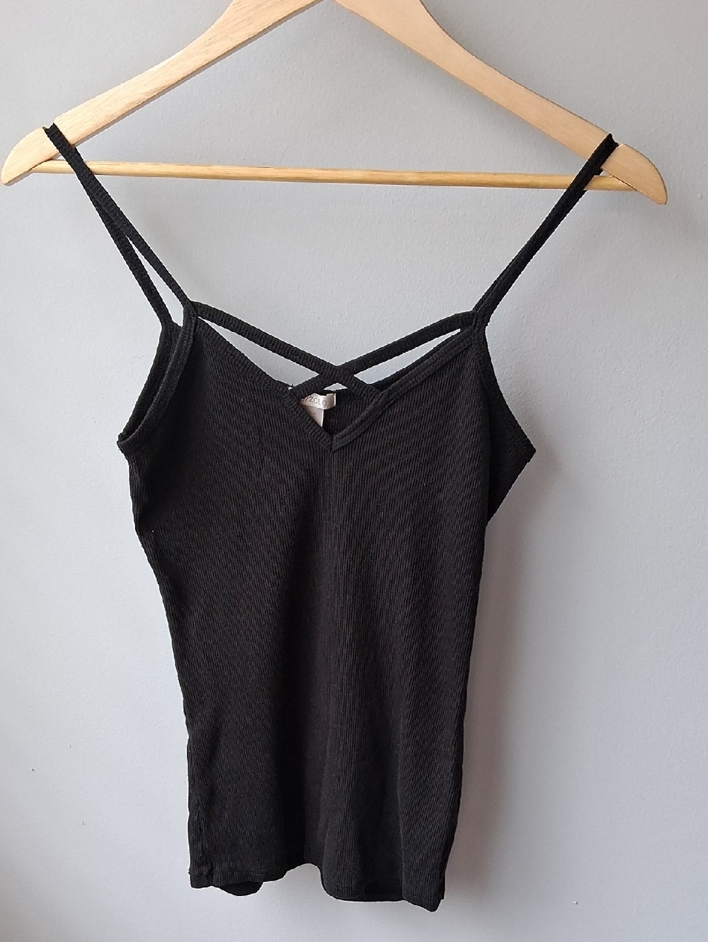 Bozzolo Black Ribbed Metallic-Thread Tank